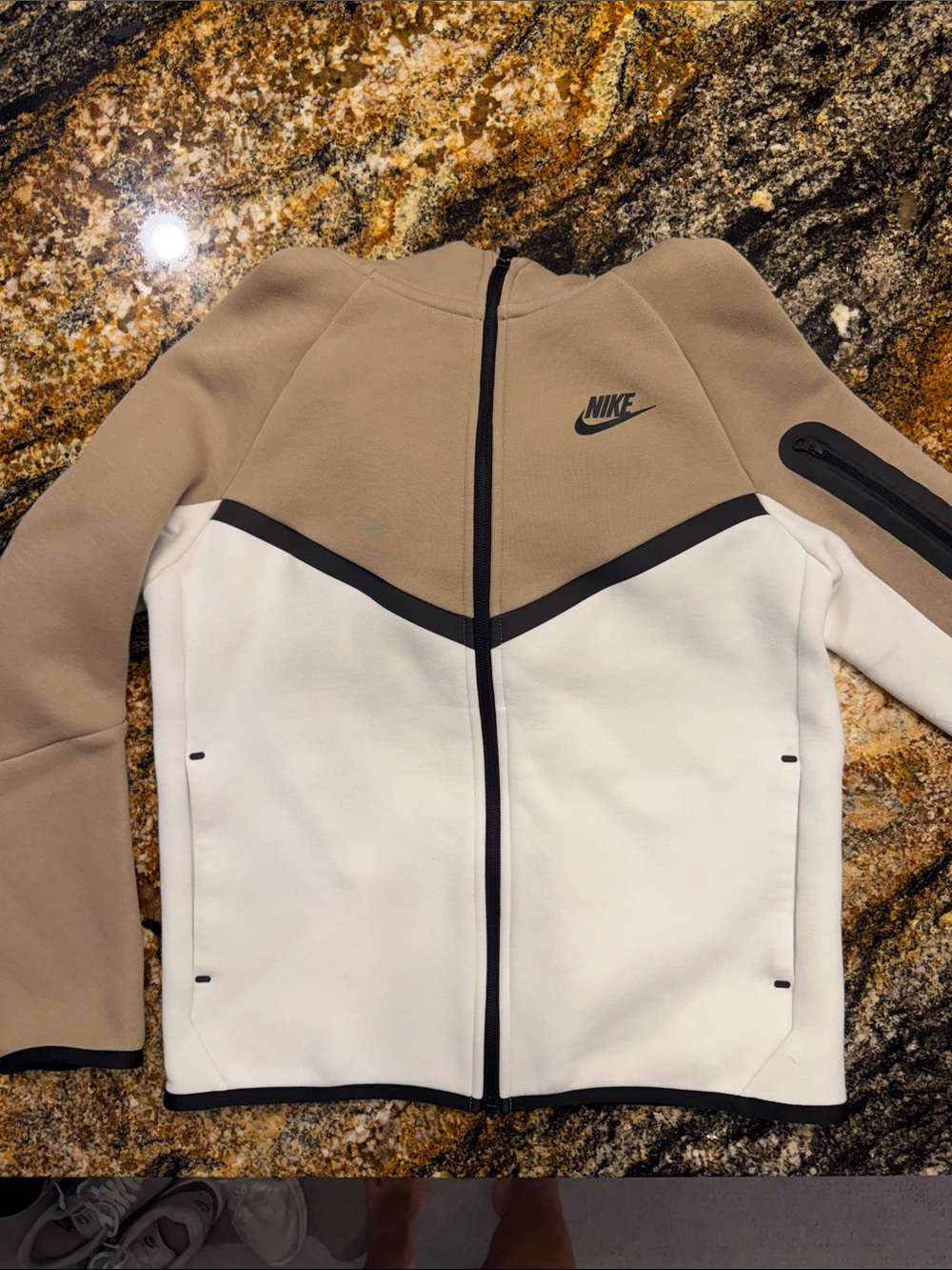 Nike Kids Two-Tone Tan and White Zip Hoodie